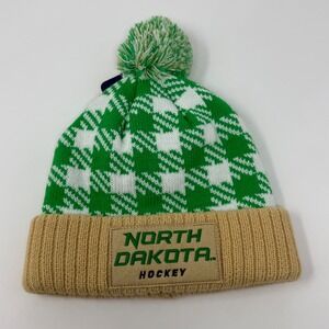 Bardown North Dakota Hockey Beanie Green White Houndstooth Pom Knit Hat OSFA NEW